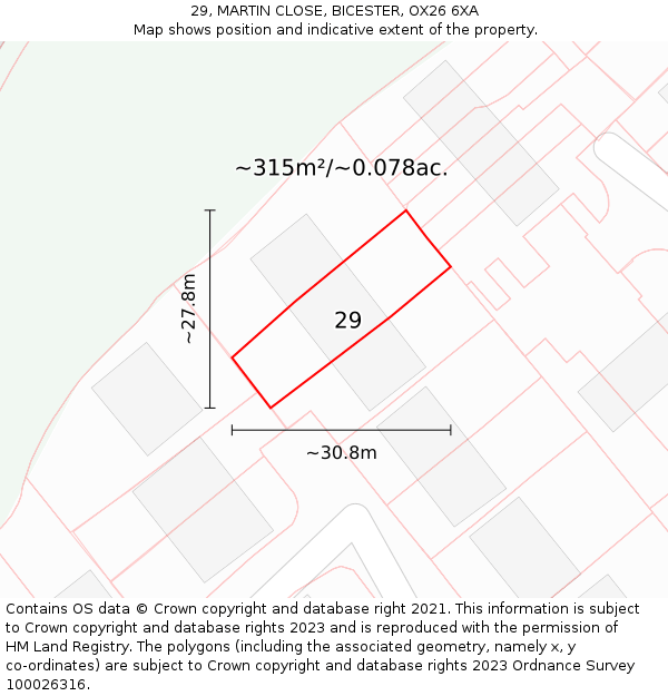 29, MARTIN CLOSE, BICESTER, OX26 6XA: Plot and title map