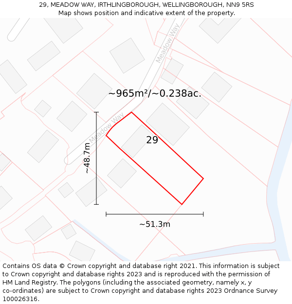 29, MEADOW WAY, IRTHLINGBOROUGH, WELLINGBOROUGH, NN9 5RS: Plot and title map