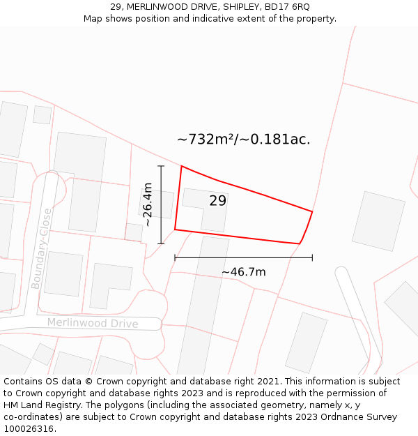 29, MERLINWOOD DRIVE, SHIPLEY, BD17 6RQ: Plot and title map