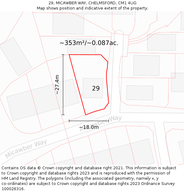 29, MICAWBER WAY, CHELMSFORD, CM1 4UG: Plot and title map