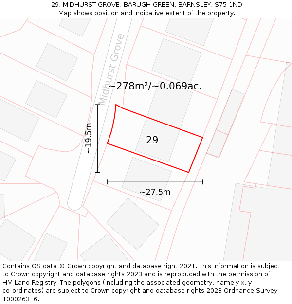 29, MIDHURST GROVE, BARUGH GREEN, BARNSLEY, S75 1ND: Plot and title map