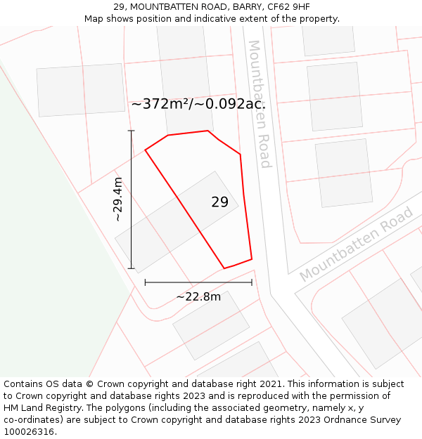 29, MOUNTBATTEN ROAD, BARRY, CF62 9HF: Plot and title map