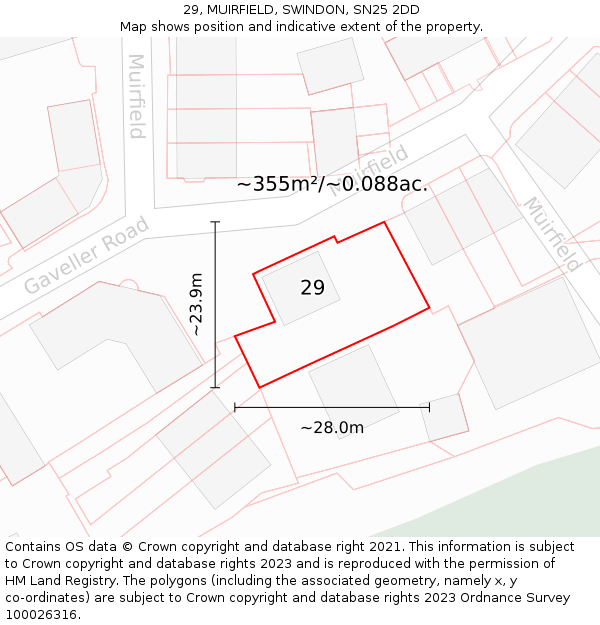 29, MUIRFIELD, SWINDON, SN25 2DD: Plot and title map