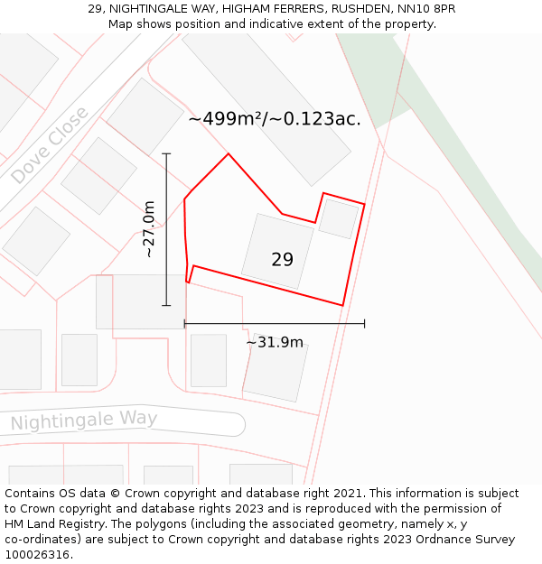 29, NIGHTINGALE WAY, HIGHAM FERRERS, RUSHDEN, NN10 8PR: Plot and title map