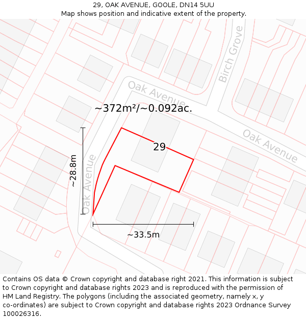 29, OAK AVENUE, GOOLE, DN14 5UU: Plot and title map