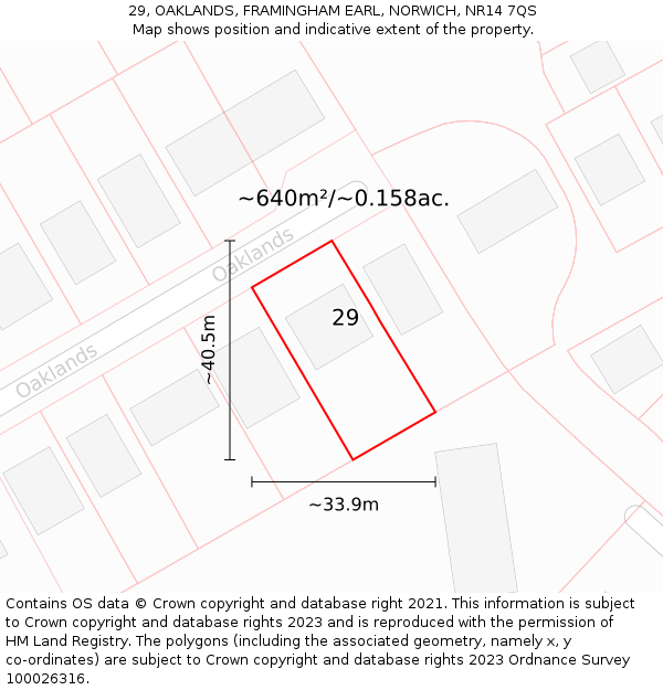 29, OAKLANDS, FRAMINGHAM EARL, NORWICH, NR14 7QS: Plot and title map