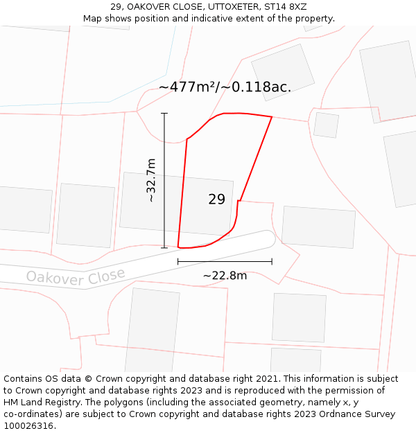 29, OAKOVER CLOSE, UTTOXETER, ST14 8XZ: Plot and title map