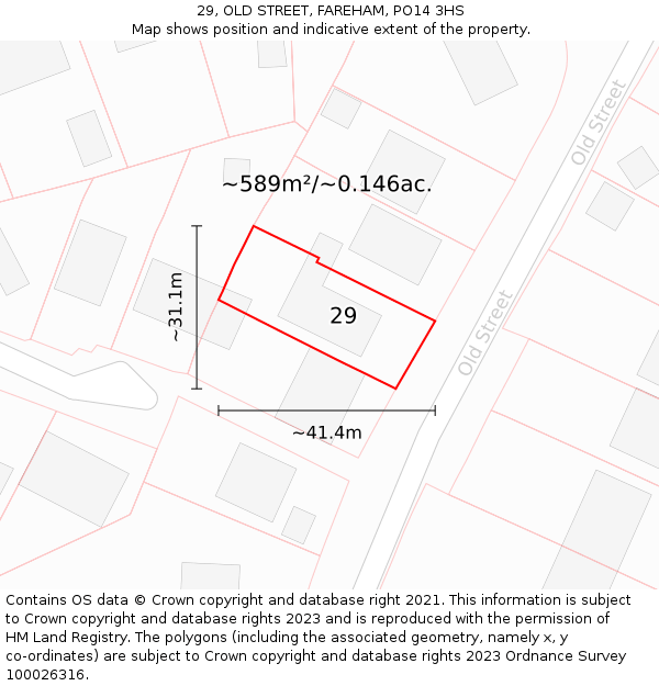 29, OLD STREET, FAREHAM, PO14 3HS: Plot and title map