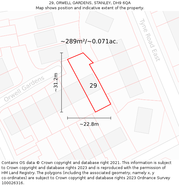 29, ORWELL GARDENS, STANLEY, DH9 6QA: Plot and title map