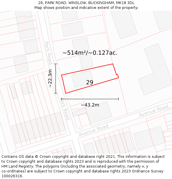 29, PARK ROAD, WINSLOW, BUCKINGHAM, MK18 3DL: Plot and title map