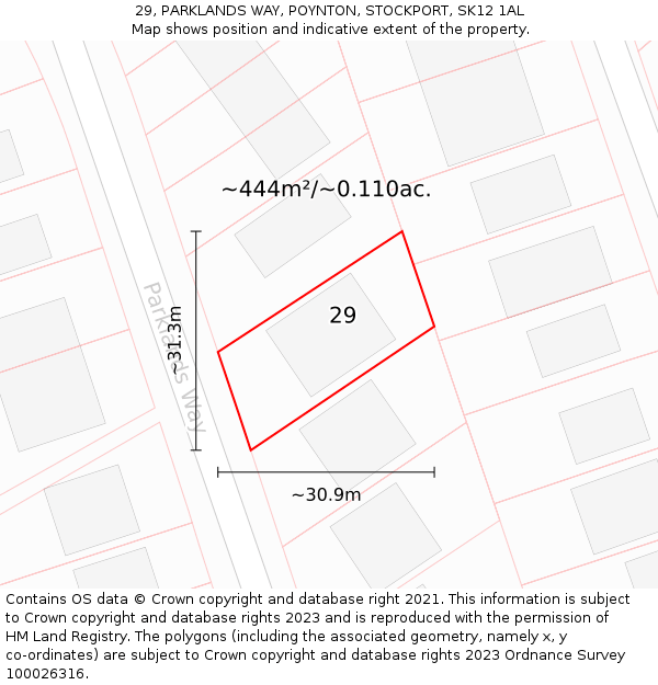 29, PARKLANDS WAY, POYNTON, STOCKPORT, SK12 1AL: Plot and title map