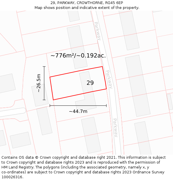 29, PARKWAY, CROWTHORNE, RG45 6EP: Plot and title map