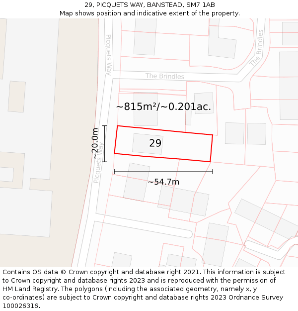 29, PICQUETS WAY, BANSTEAD, SM7 1AB: Plot and title map