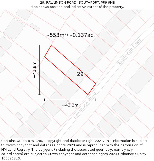 29, RAWLINSON ROAD, SOUTHPORT, PR9 9NE: Plot and title map