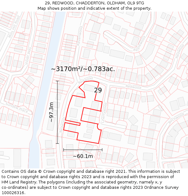 29, REDWOOD, CHADDERTON, OLDHAM, OL9 9TG: Plot and title map