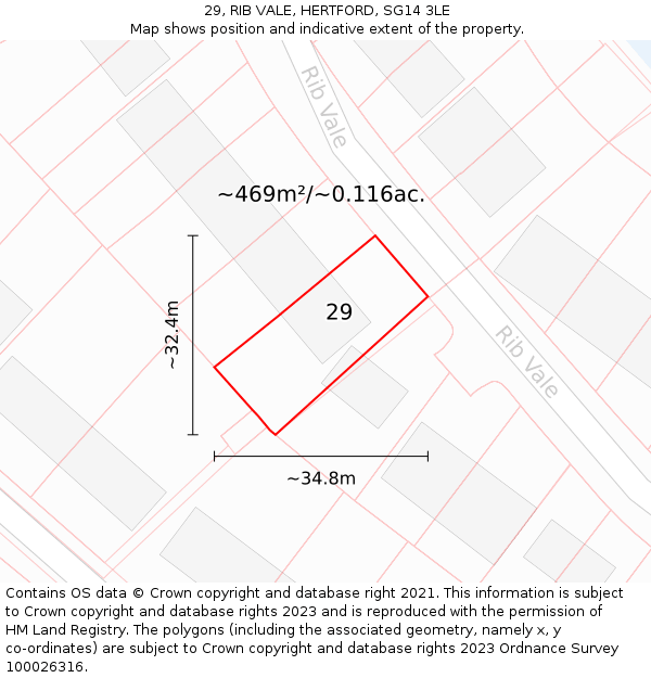 29, RIB VALE, HERTFORD, SG14 3LE: Plot and title map