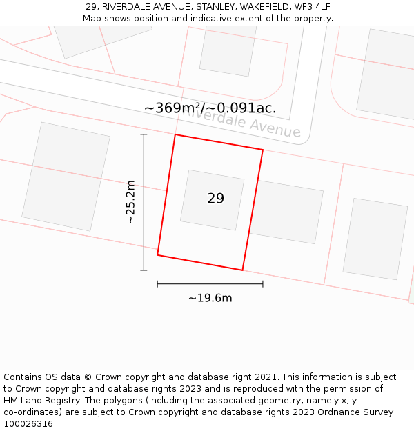 29, RIVERDALE AVENUE, STANLEY, WAKEFIELD, WF3 4LF: Plot and title map