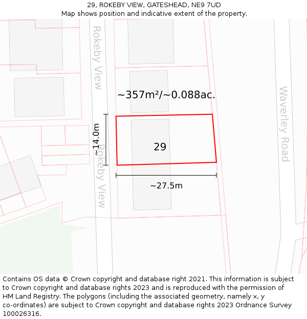 29, ROKEBY VIEW, GATESHEAD, NE9 7UD: Plot and title map