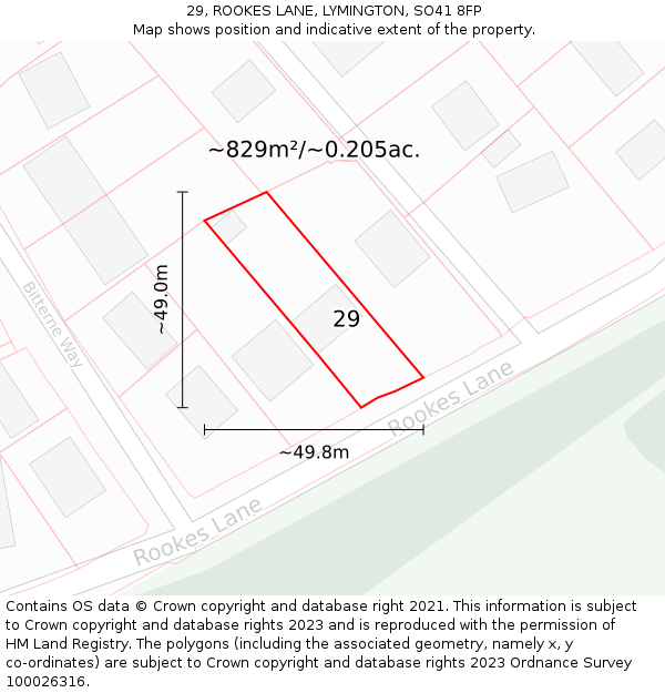 29, ROOKES LANE, LYMINGTON, SO41 8FP: Plot and title map