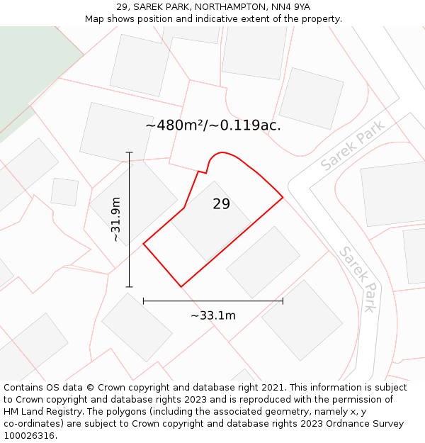 29, SAREK PARK, NORTHAMPTON, NN4 9YA: Plot and title map