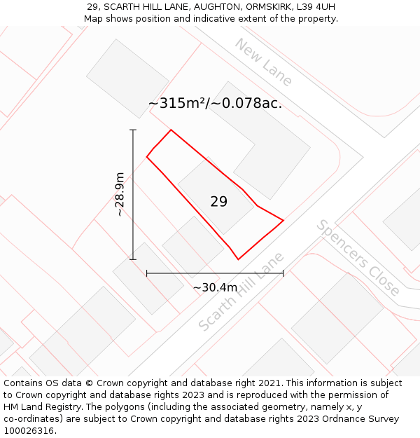 29, SCARTH HILL LANE, AUGHTON, ORMSKIRK, L39 4UH: Plot and title map