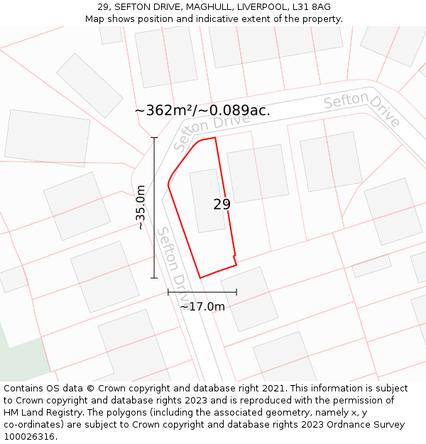 29, SEFTON DRIVE, MAGHULL, LIVERPOOL, L31 8AG: Plot and title map