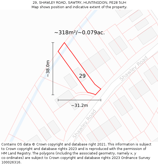 29, SHAWLEY ROAD, SAWTRY, HUNTINGDON, PE28 5UH: Plot and title map