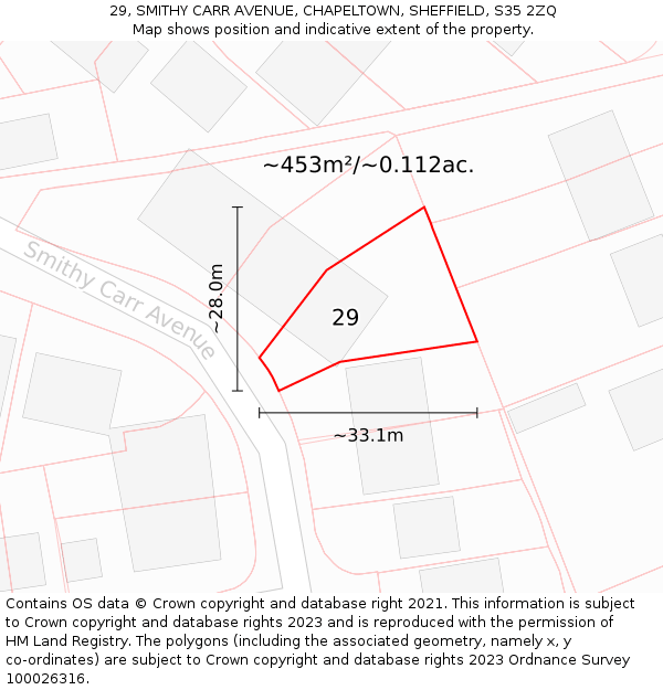 29, SMITHY CARR AVENUE, CHAPELTOWN, SHEFFIELD, S35 2ZQ: Plot and title map