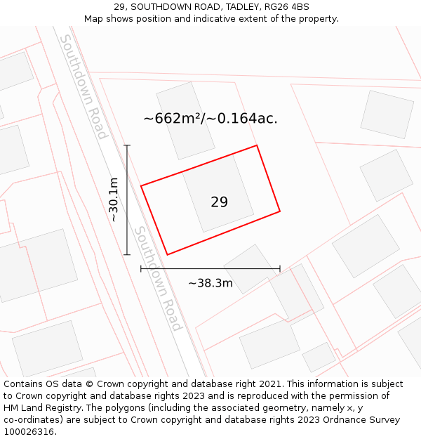 29, SOUTHDOWN ROAD, TADLEY, RG26 4BS: Plot and title map