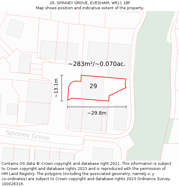 29, SPINNEY GROVE, EVESHAM, WR11 1BF: Plot and title map