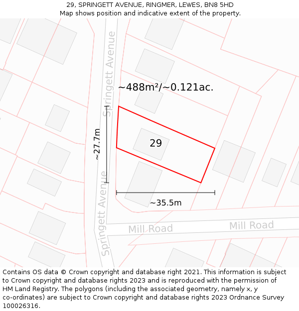 29, SPRINGETT AVENUE, RINGMER, LEWES, BN8 5HD: Plot and title map