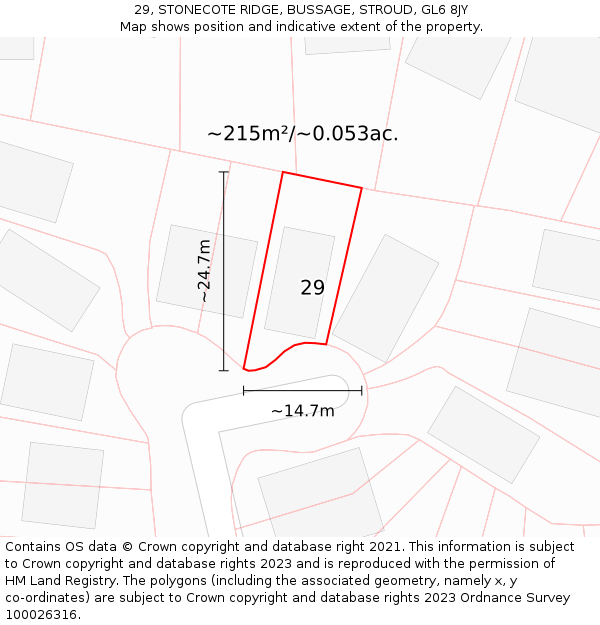 29, STONECOTE RIDGE, BUSSAGE, STROUD, GL6 8JY: Plot and title map