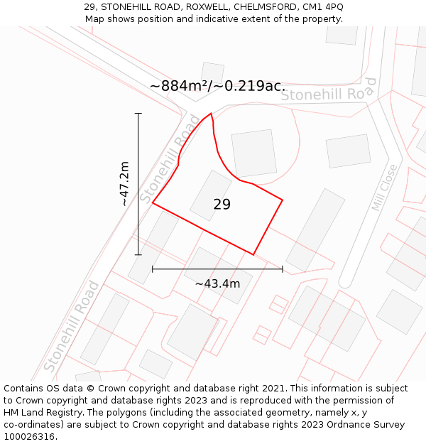 29, STONEHILL ROAD, ROXWELL, CHELMSFORD, CM1 4PQ: Plot and title map