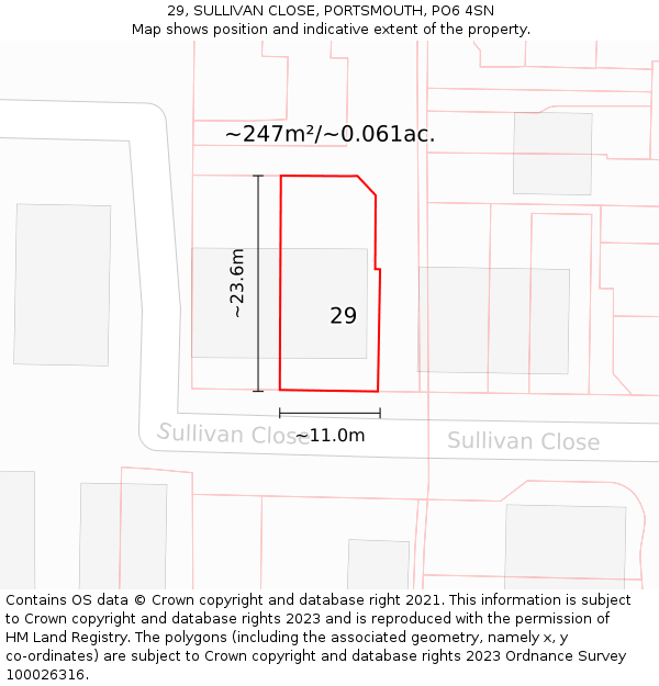 29, SULLIVAN CLOSE, PORTSMOUTH, PO6 4SN: Plot and title map