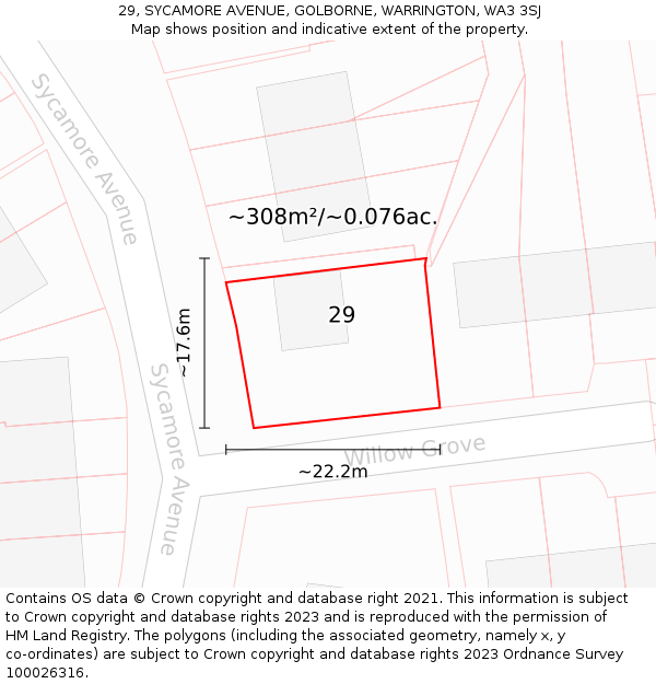 29, SYCAMORE AVENUE, GOLBORNE, WARRINGTON, WA3 3SJ: Plot and title map