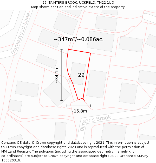 29, TAINTERS BROOK, UCKFIELD, TN22 1UQ: Plot and title map
