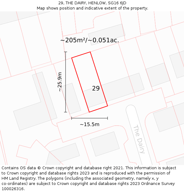 29, THE DAIRY, HENLOW, SG16 6JD: Plot and title map