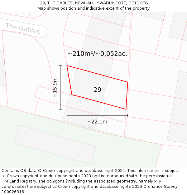 29, THE GABLES, NEWHALL, SWADLINCOTE, DE11 0TG: Plot and title map