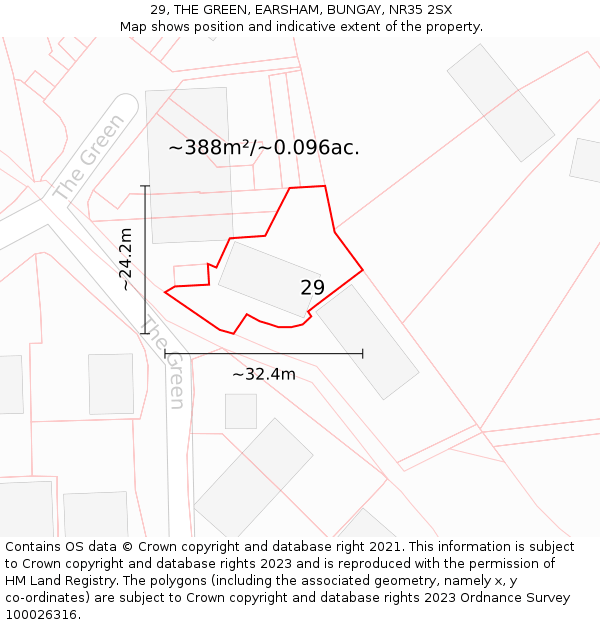29, THE GREEN, EARSHAM, BUNGAY, NR35 2SX: Plot and title map