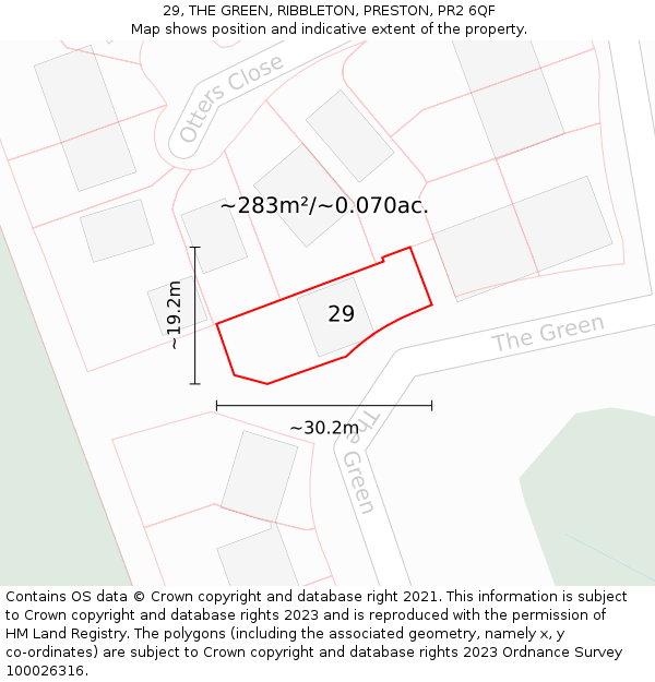 29, THE GREEN, RIBBLETON, PRESTON, PR2 6QF: Plot and title map