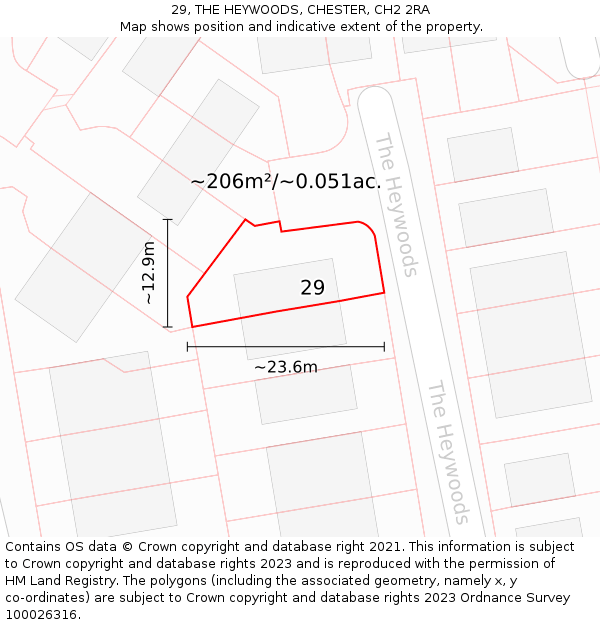 29, THE HEYWOODS, CHESTER, CH2 2RA: Plot and title map