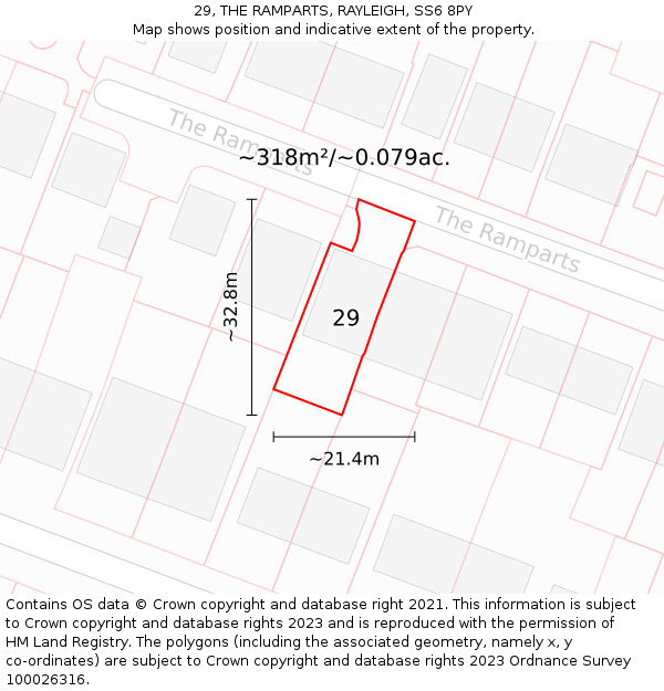 29, THE RAMPARTS, RAYLEIGH, SS6 8PY: Plot and title map