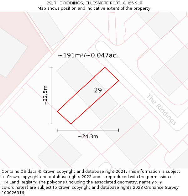 29, THE RIDDINGS, ELLESMERE PORT, CH65 9LP: Plot and title map