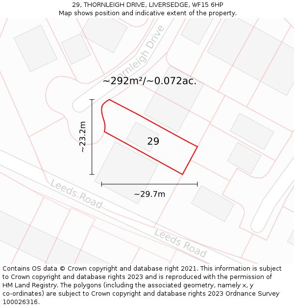 29, THORNLEIGH DRIVE, LIVERSEDGE, WF15 6HP: Plot and title map