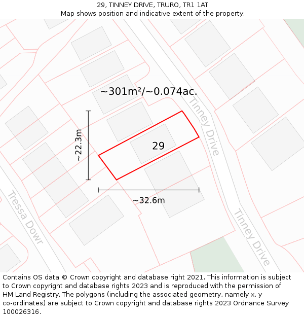 29, TINNEY DRIVE, TRURO, TR1 1AT: Plot and title map