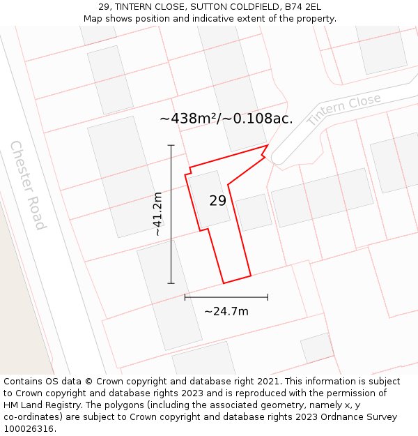 29, TINTERN CLOSE, SUTTON COLDFIELD, B74 2EL: Plot and title map