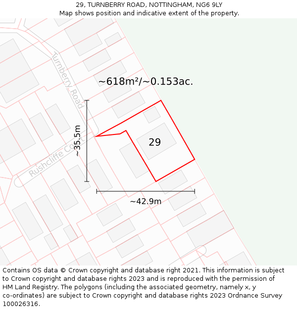 29, TURNBERRY ROAD, NOTTINGHAM, NG6 9LY: Plot and title map