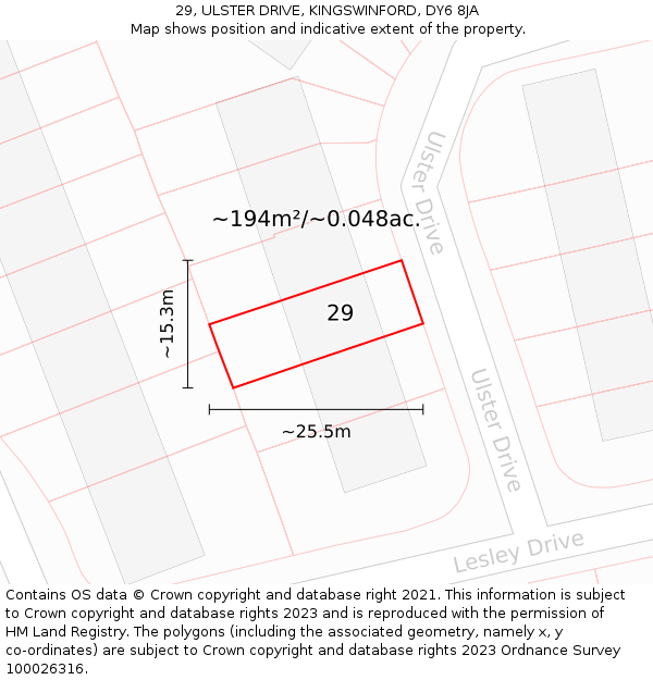 29, ULSTER DRIVE, KINGSWINFORD, DY6 8JA: Plot and title map