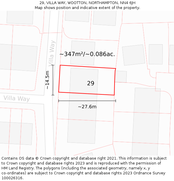 29, VILLA WAY, WOOTTON, NORTHAMPTON, NN4 6JH: Plot and title map