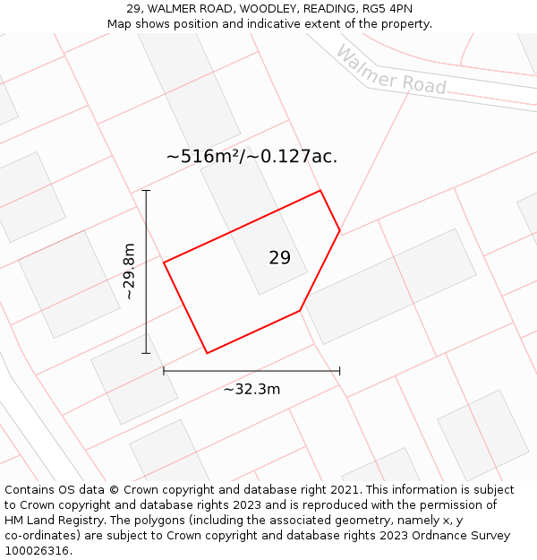 29, WALMER ROAD, WOODLEY, READING, RG5 4PN: Plot and title map